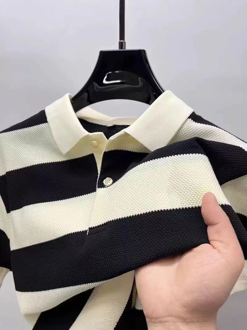 High-end short-sleeved T-shirt mens lapel polo shirt summer mercerized cotton T-shirt middle-aged handsome