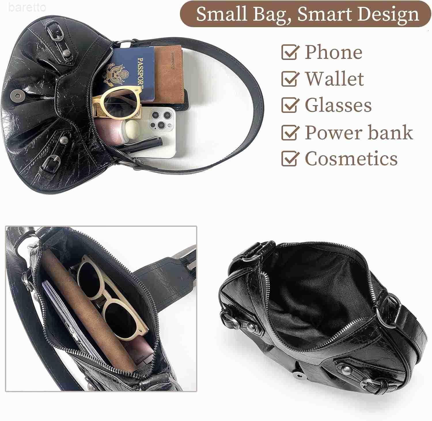 Black Shoulder Purses for Women Studded Purse Y2K Crossbody Bag Cute Trendy Mini Leather Handbag Z250909