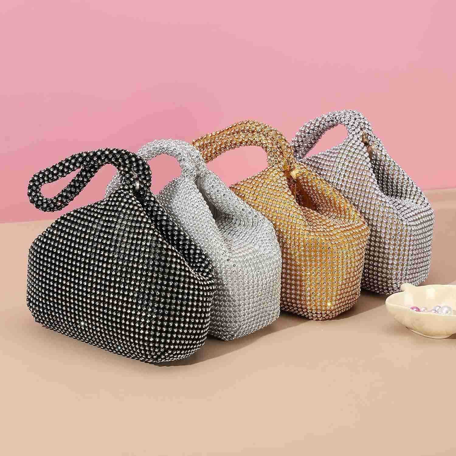 Womens Evening Bags Sparkly Rhinestone 708 Mini Clutch Vintage Triangle Small Purse Handbag for 1920s Party Wedding L Black Z25909