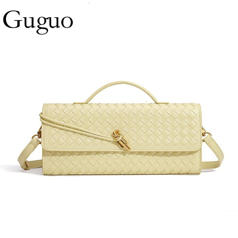 Guguo Designer Luxury Hot Item Niche Woven Single Shoulder Baguette Bag Fashion Horizontal Clutch Accordion Women's Crossbody Bag Long Bag Leisur