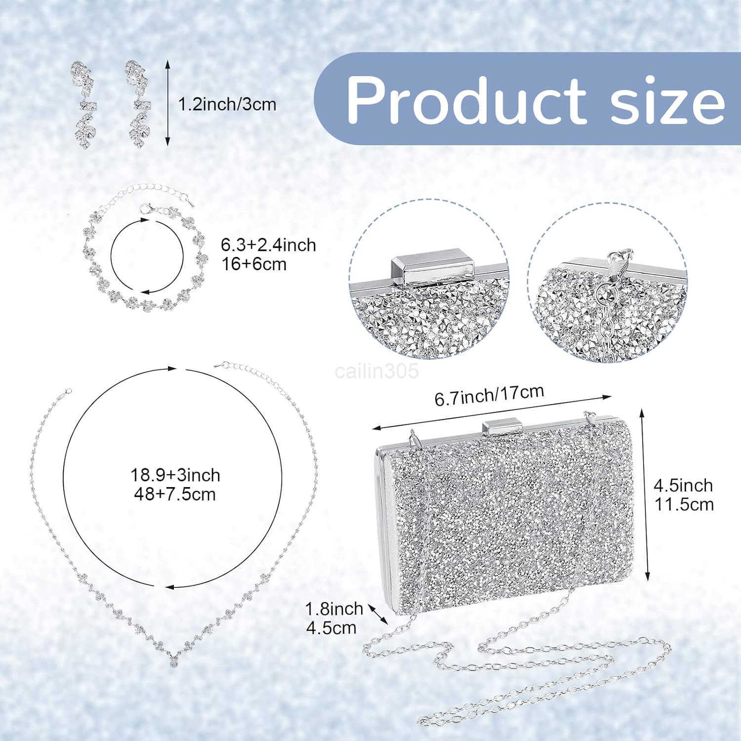 5 Pcs Women Accessories Including Shawls and Wraps Clutch Purse Rhinestone Jewelry Sets for Wedding Bridal Party Z25909