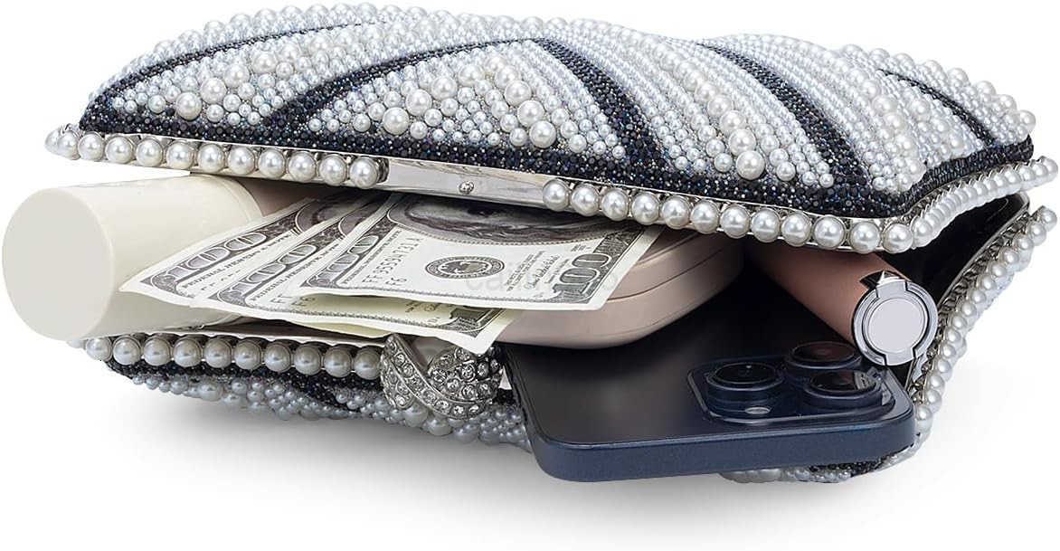 Pearl Clutch Purse Womens Evening Handbags Luxury Beaded Bride Purse with Chain for Wedding Prom Cocktail Party Z25909