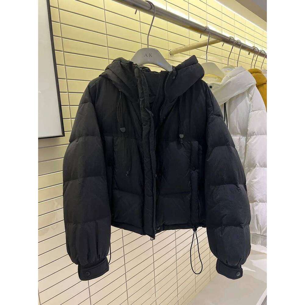 Winter Short Hooded Drawstring Women White Duck Loose Parker Down Jacket Female Solid Zipper Warm Bread Outwear