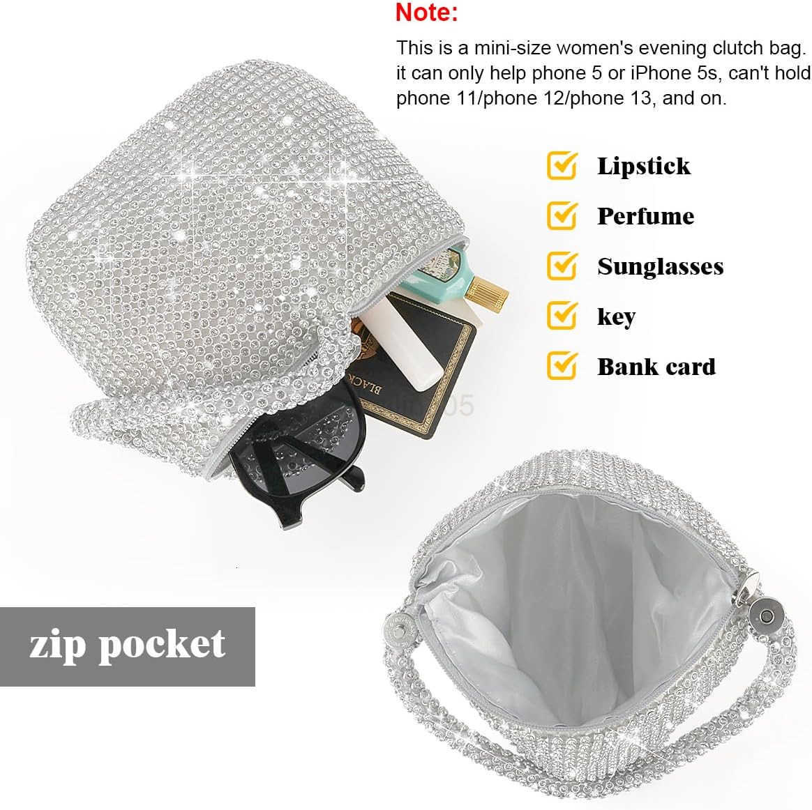 Evening Clutch Bag Women Rhinestone Clutch Bag Sparkly Glitter Purse for Prom Party Wedding Engagement Z25909