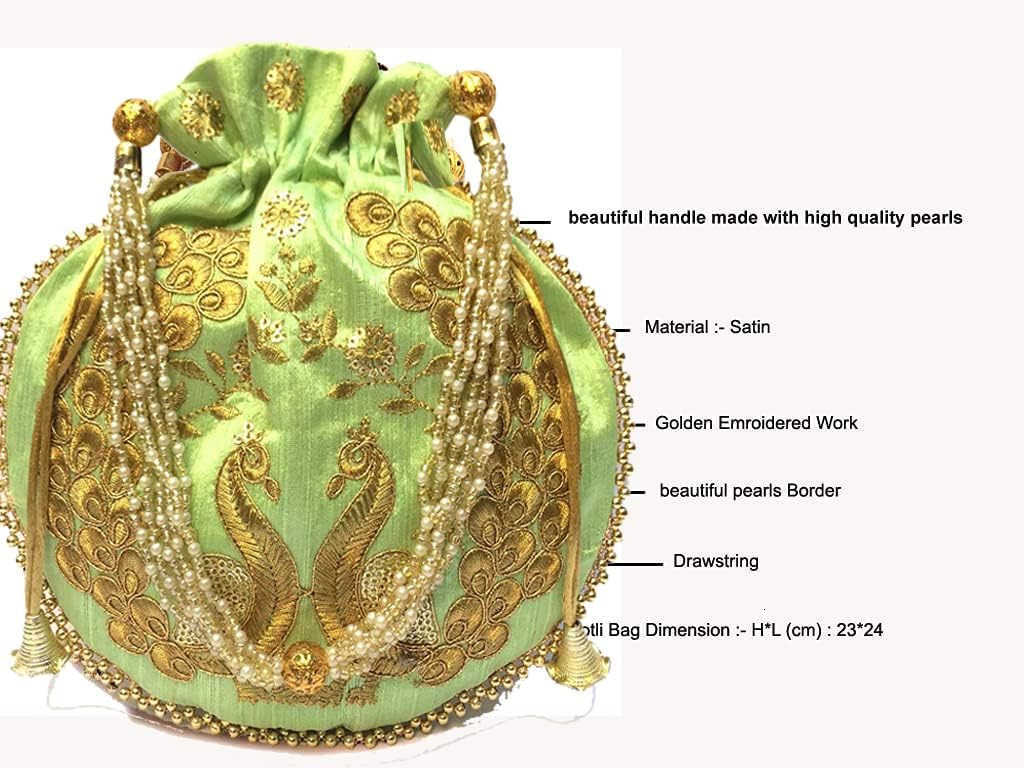 Ethnic Designer Embroidered Silk Potli Bag Batwa Pearls Handle Purse Clutch Purse for Women Z25909