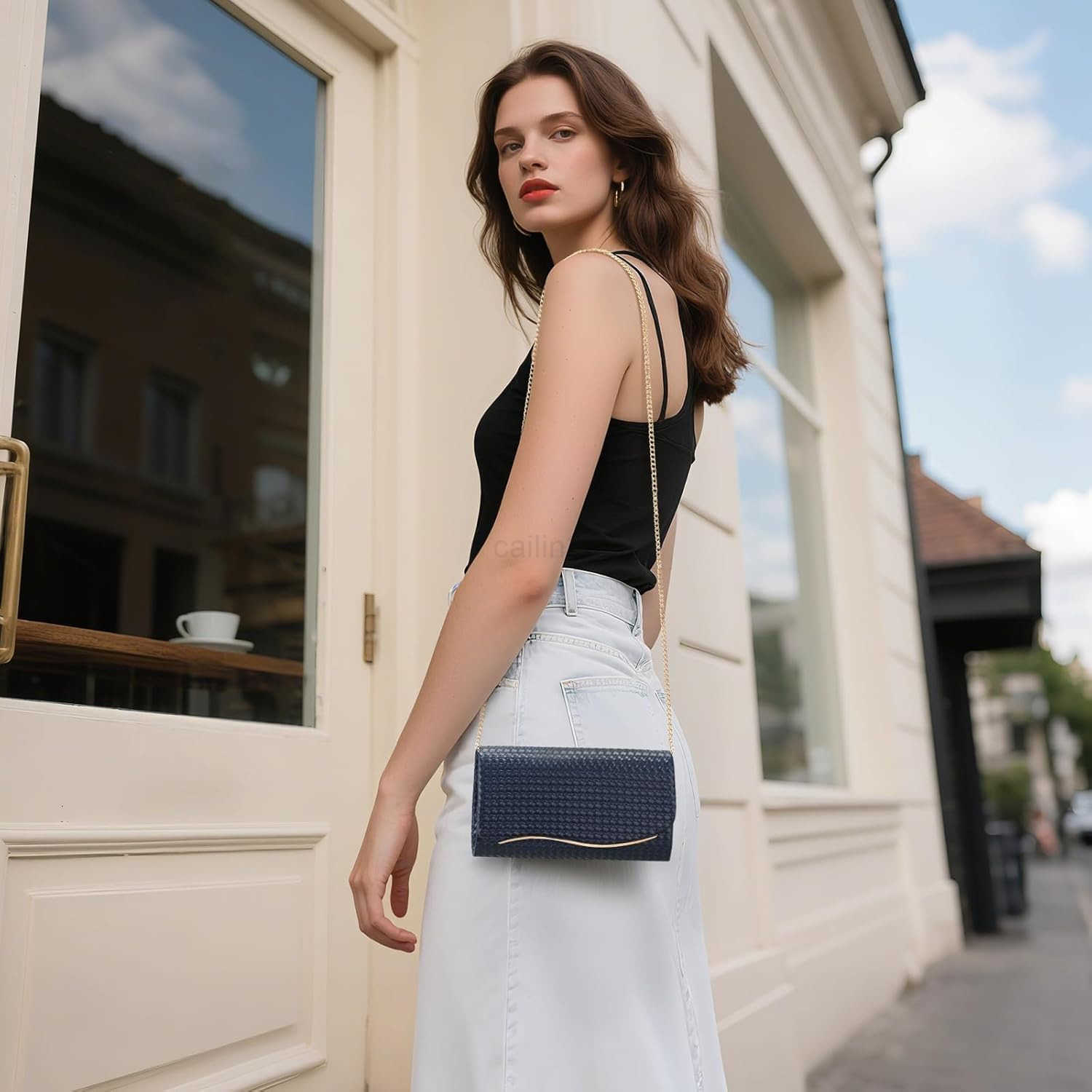 Evening Clutch Purses for Women Woven Formal Evening Bag Vegan Leather Crossbody Shoulder Handbag Envelope Bag Z25909