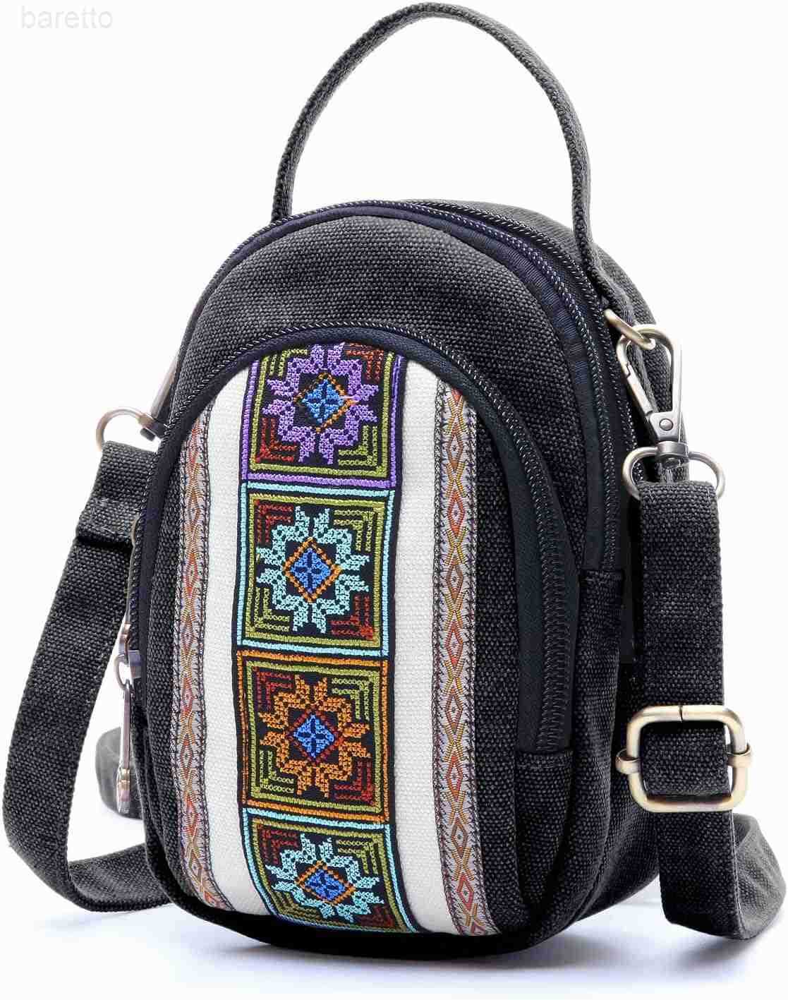 Canvas Small Crossbody Bag Cell Phone Purse for Women Embroidered Shoulder Bag Handbags Wallet Bag Pouch Z250909