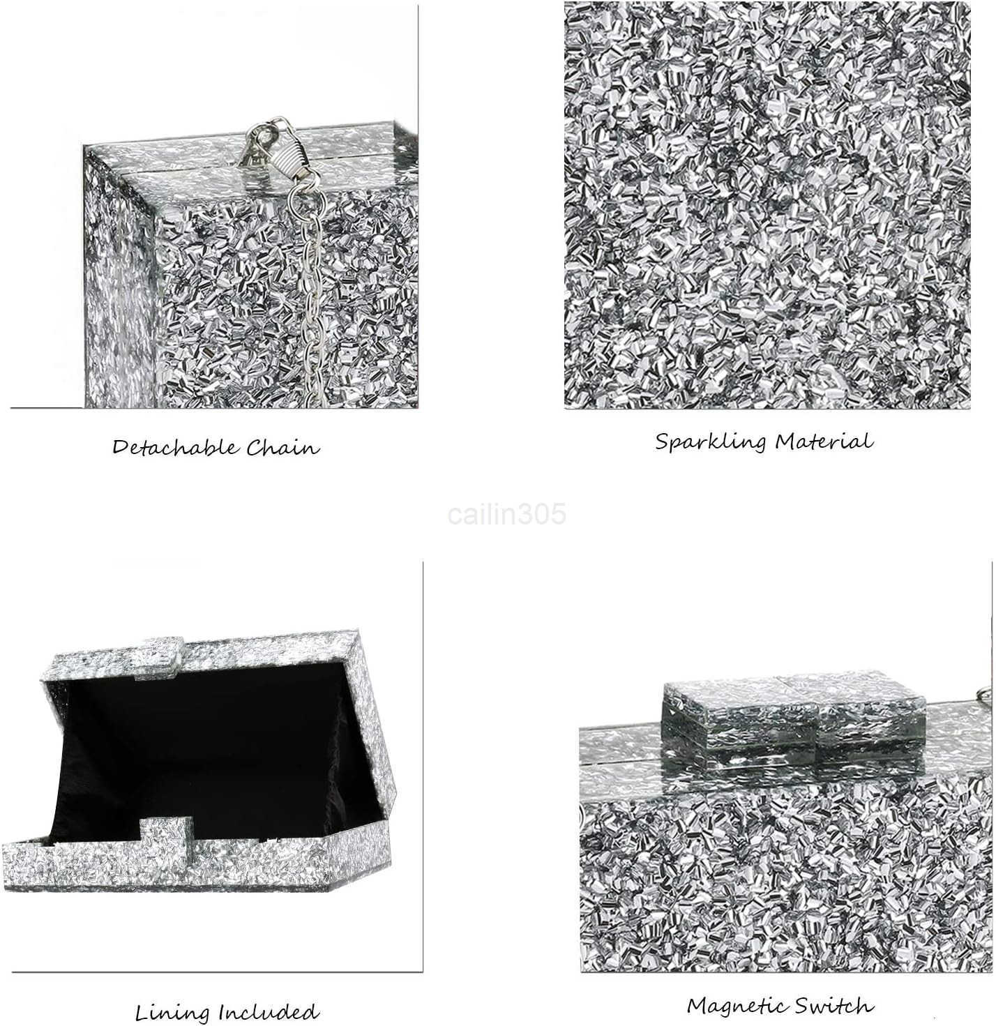 Women Sequin Acrylic Clutch Box Crossbody Bag Handbag Bridal Party Cocktail Evening Clutch Purse Z25909