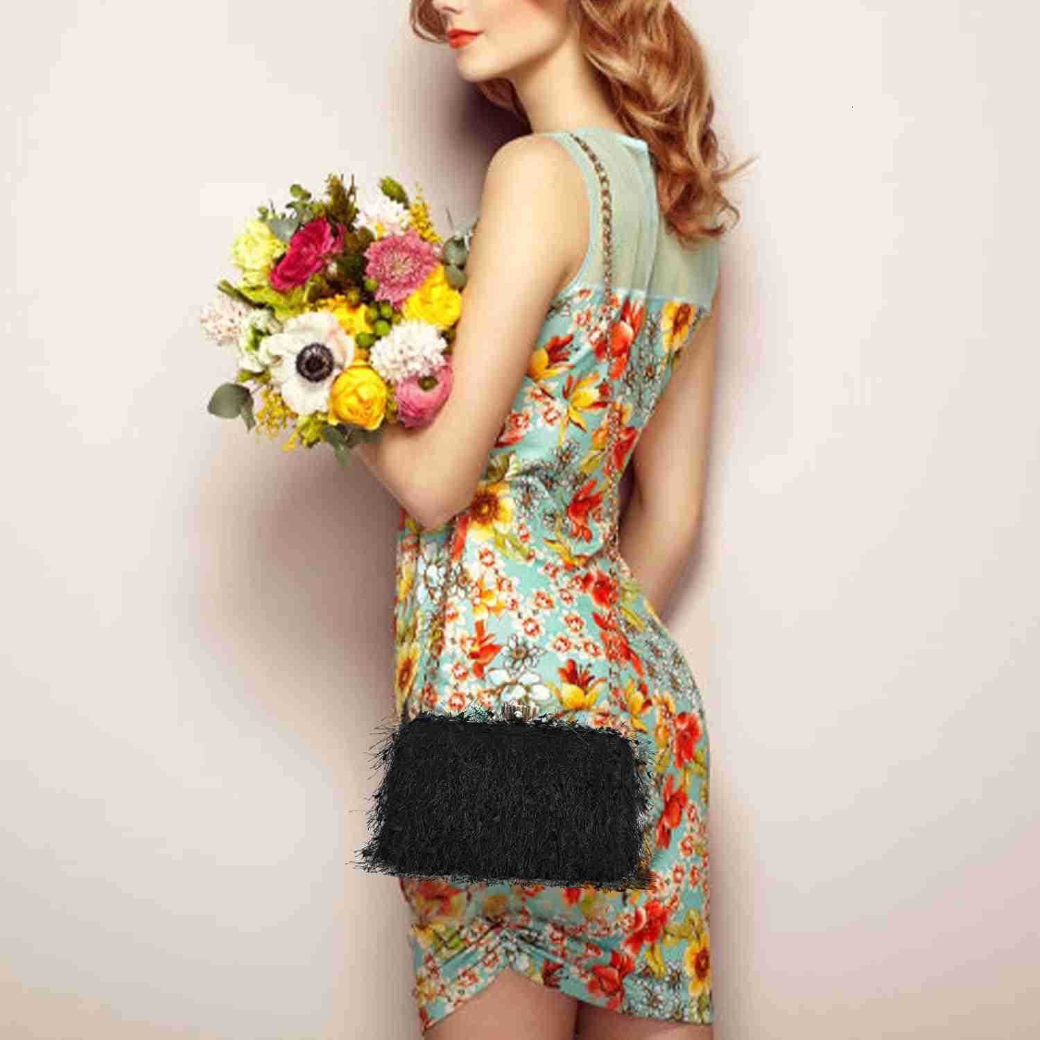Clutch Purse for Women Cute Fluffy Evening Handbags Shoulder Bag for Wedding Party Banquet Z25909