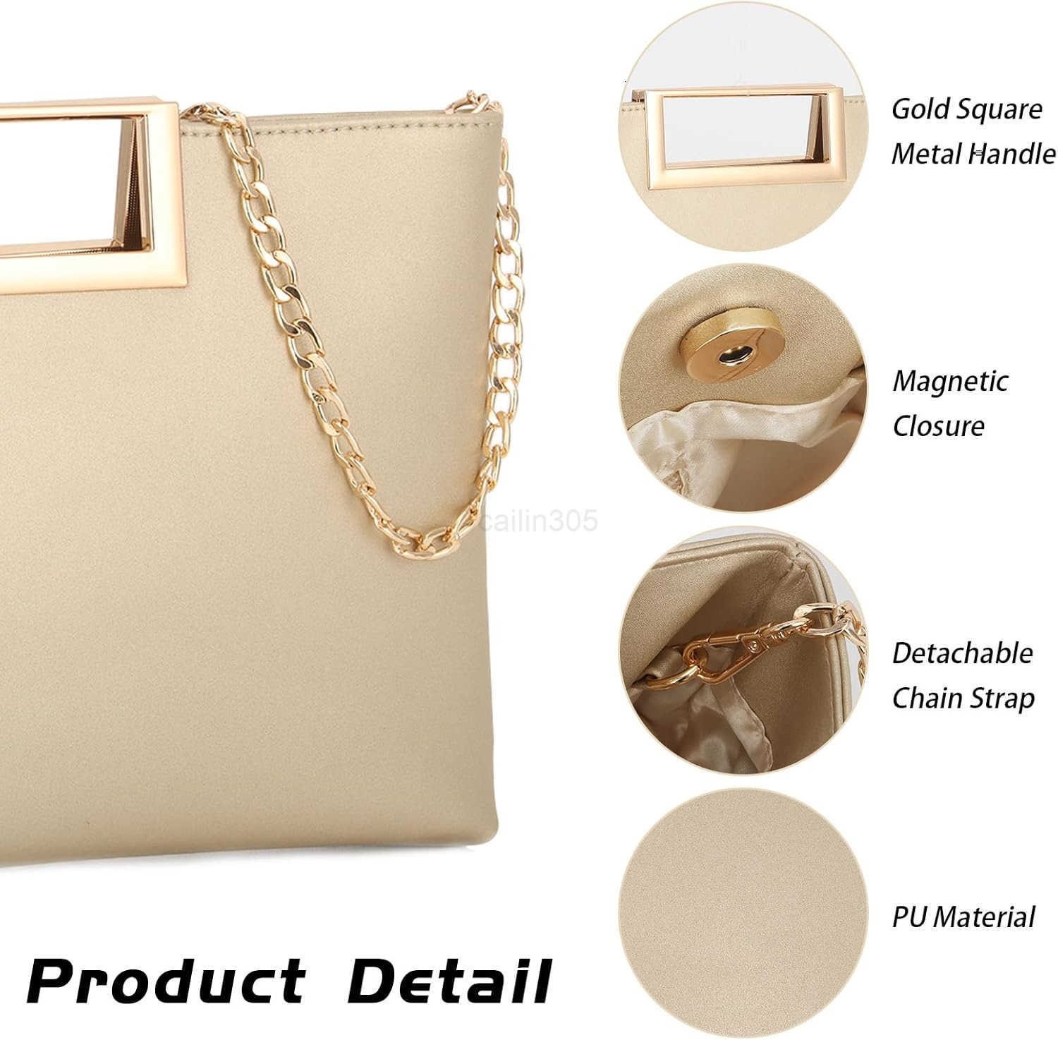 Women Clutch Purses PU Leather Evening Handbags for Wedding Prom Bridal with Chain Strap Z25909