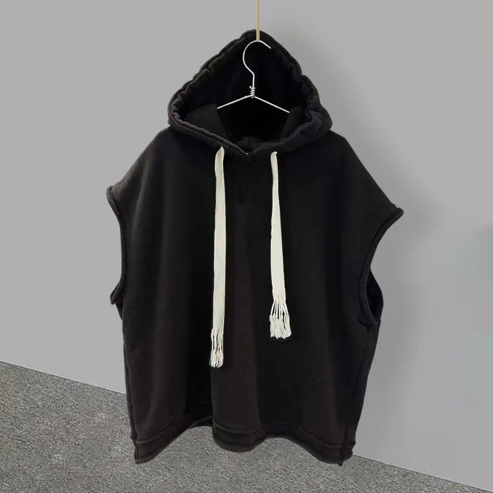 Men Solid Color Tshirt Loose Hoodie Mens Sleeveless Hooded Tank Top with Drawstring Hip Hop Streetwear Pullover for Casual 250909