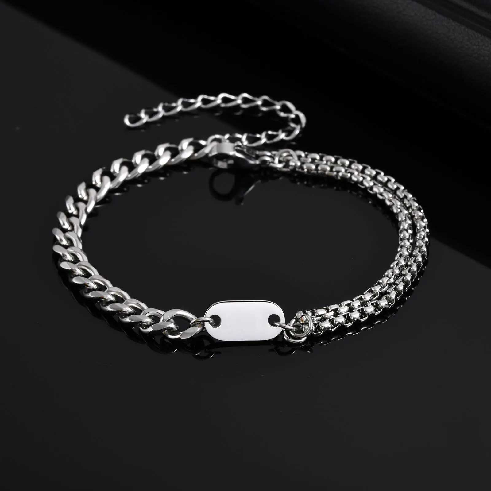 Vnox Simple Mens Stainless Steel Box Chain Bracelets Cuban Links Bracelets AZ Letters Bracelets Name Gift JewelryXJ250909