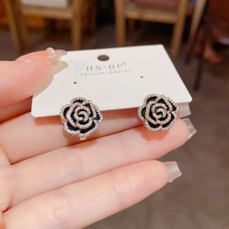 French Fashion Double-Sided Camellia Internet Celebrity Unique Design Exquisite Versatile Super Shiny Earrings