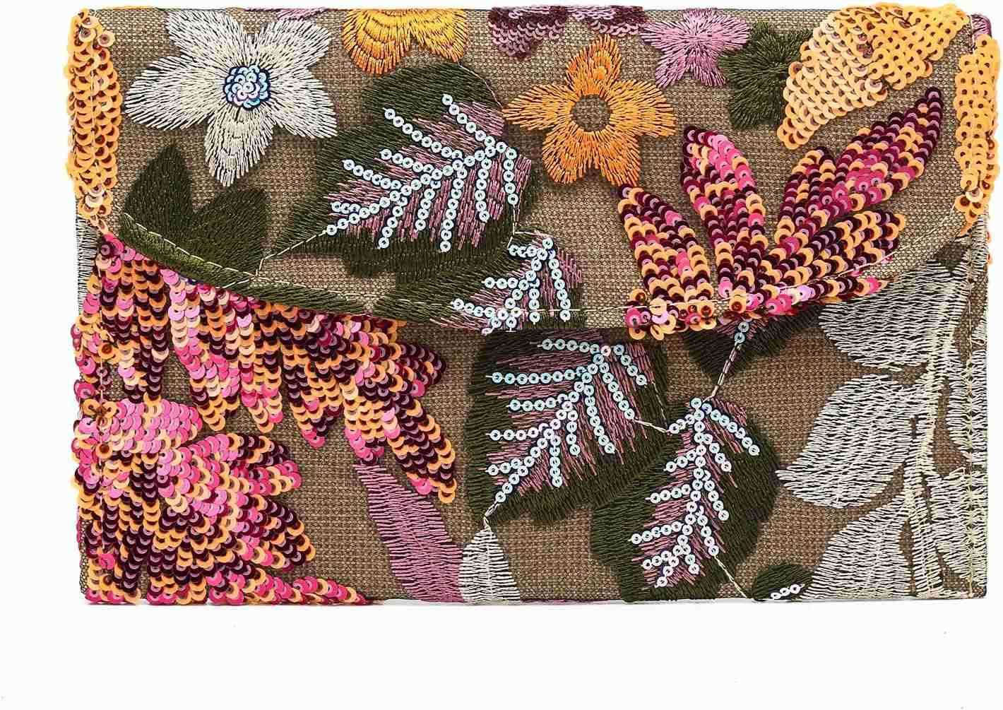 Floral Embroidered Clutch bag Beaded Evening Bags Sparkly Party Purses with Sequins Envelope Wedding Purse Z25909