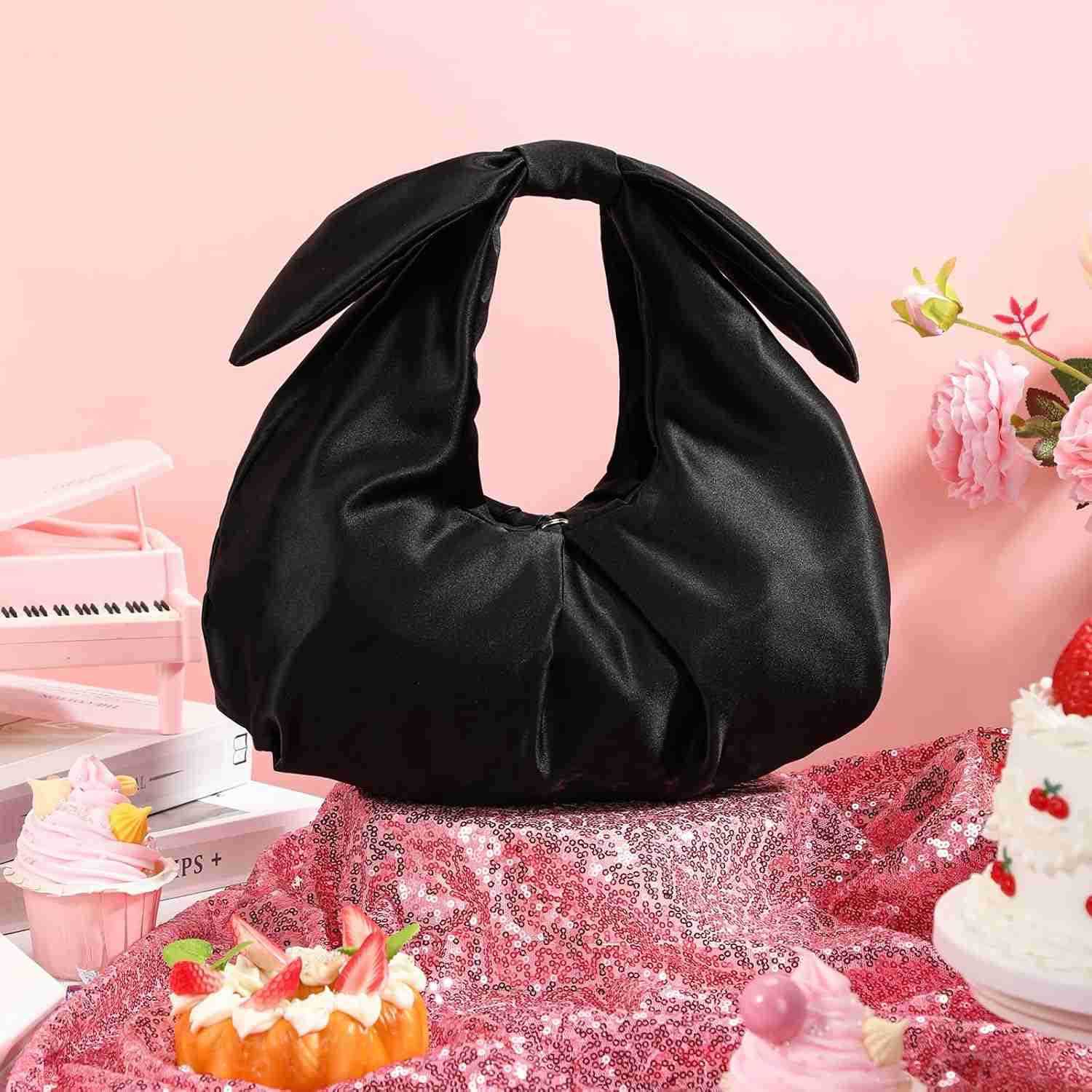 Purse for Women Bow Evening Bag Ruched Satin Handbag Top Handle Purse for Wedding Bachelor Bridesmaid Gifts Z25909
