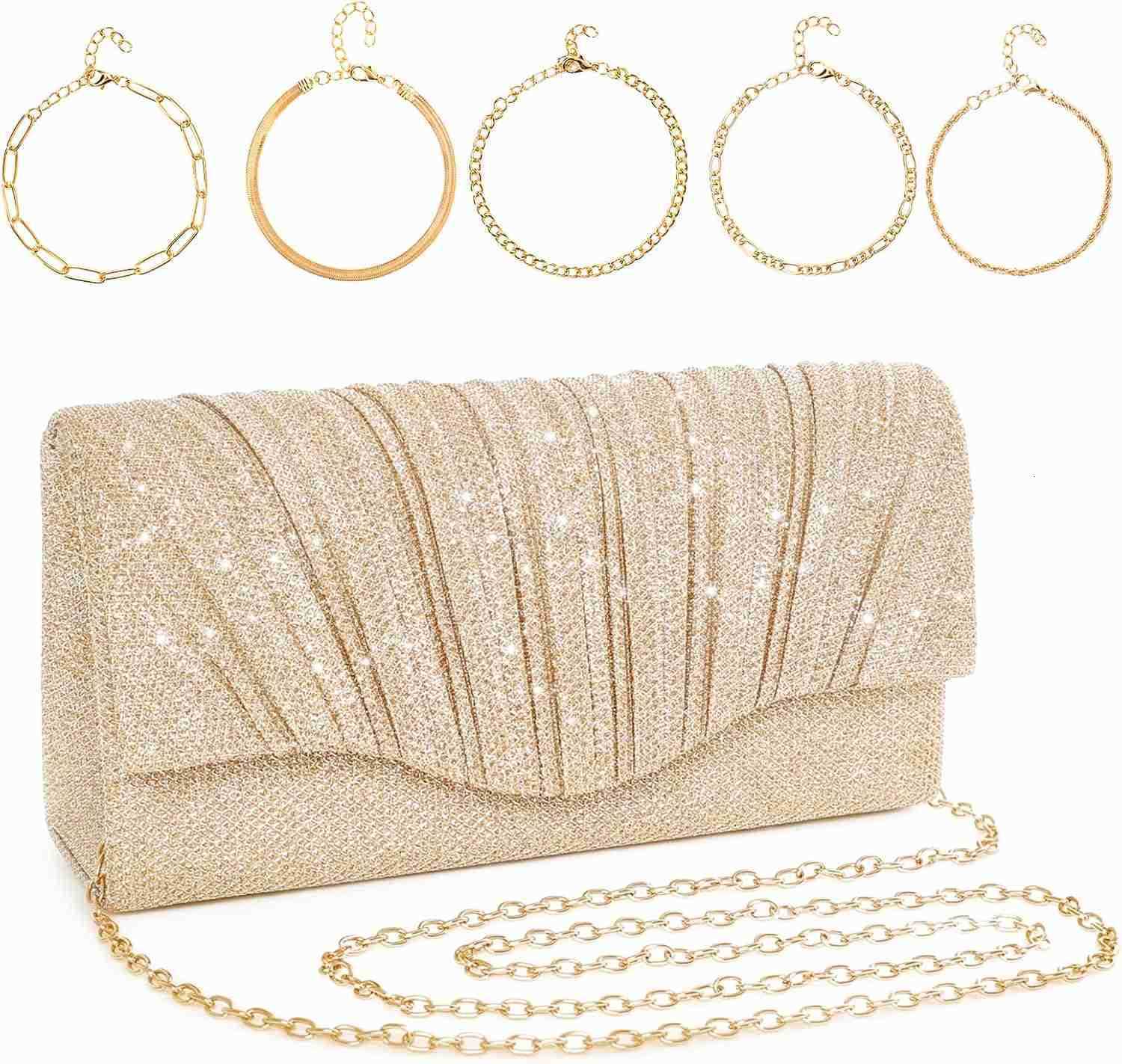 Clutch Purses for Women Evening Elegant Handbag with 5 Bracelets Clutch or Crossbody Style for Wedding and Prom Z25909