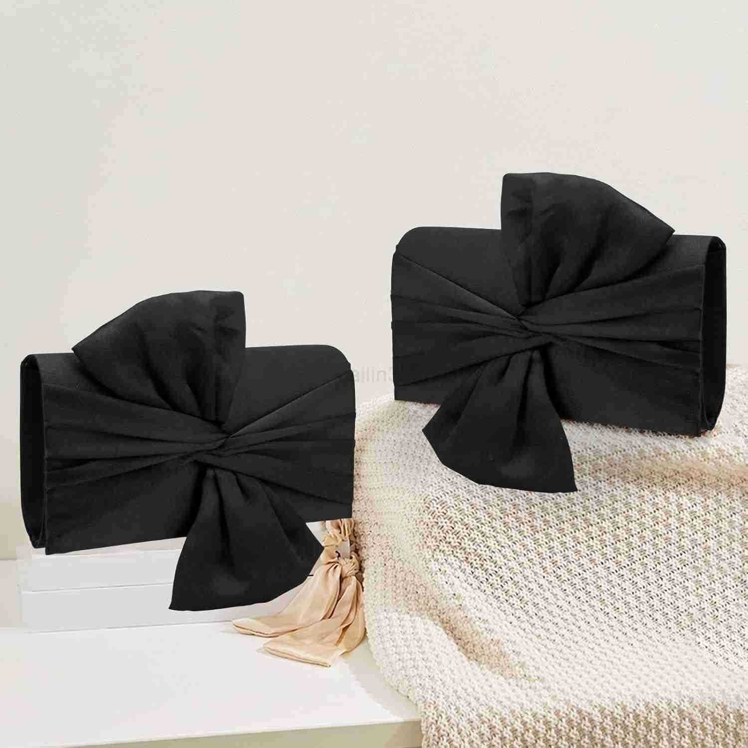 Womens Clutch BagPleated Satin Handbag Lady Pleated Bow Purse Evening Bag with Chain for Wedding Prom Formal Party Z25909