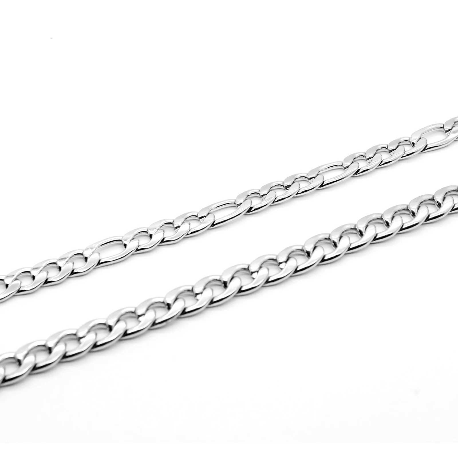 Silver Color Curb Cuban Bracelet For Men Jewelry Stainless Steel Figaro Link Chain Bracelets Hand Jewelry Anklet GiftsXJ250909