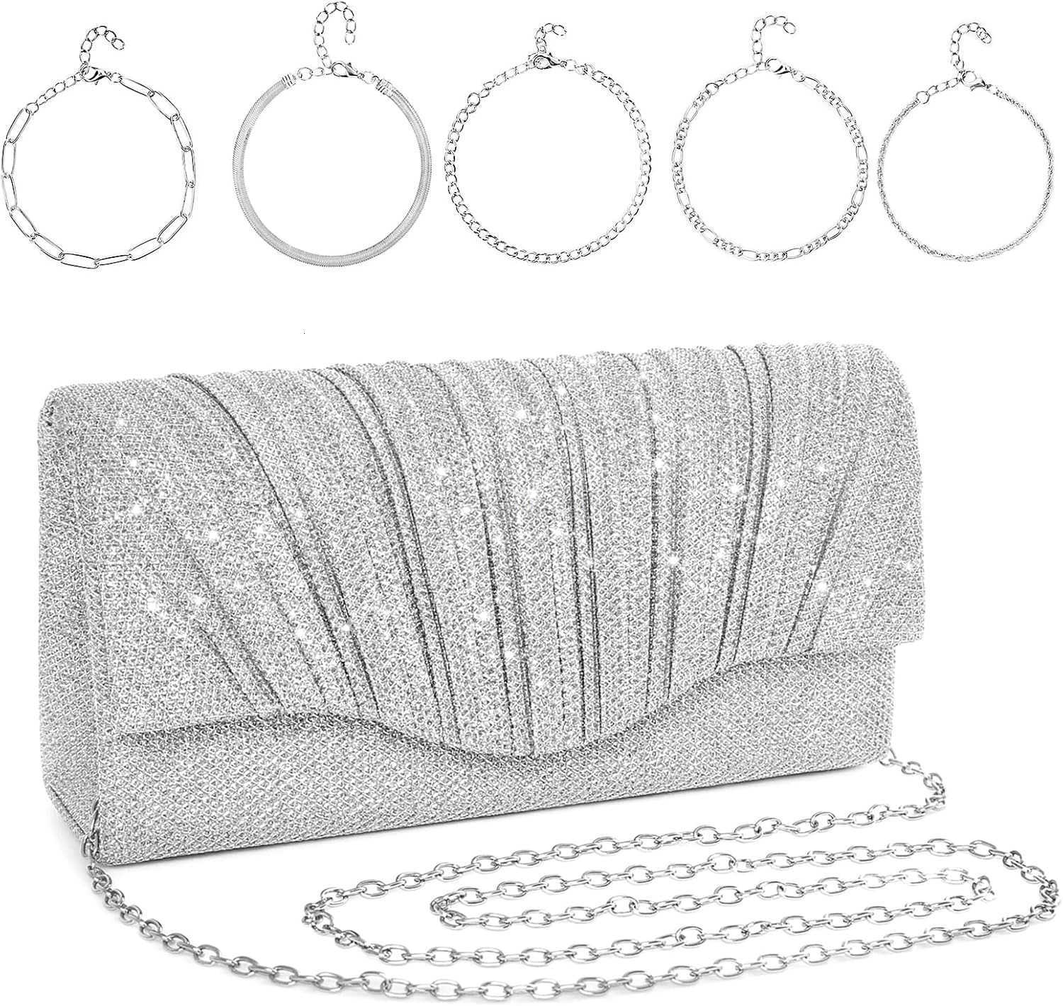 Clutch Purses for Women Evening Elegant Handbag with 5 Bracelets Clutch or Crossbody Style for Wedding and Prom Z25909