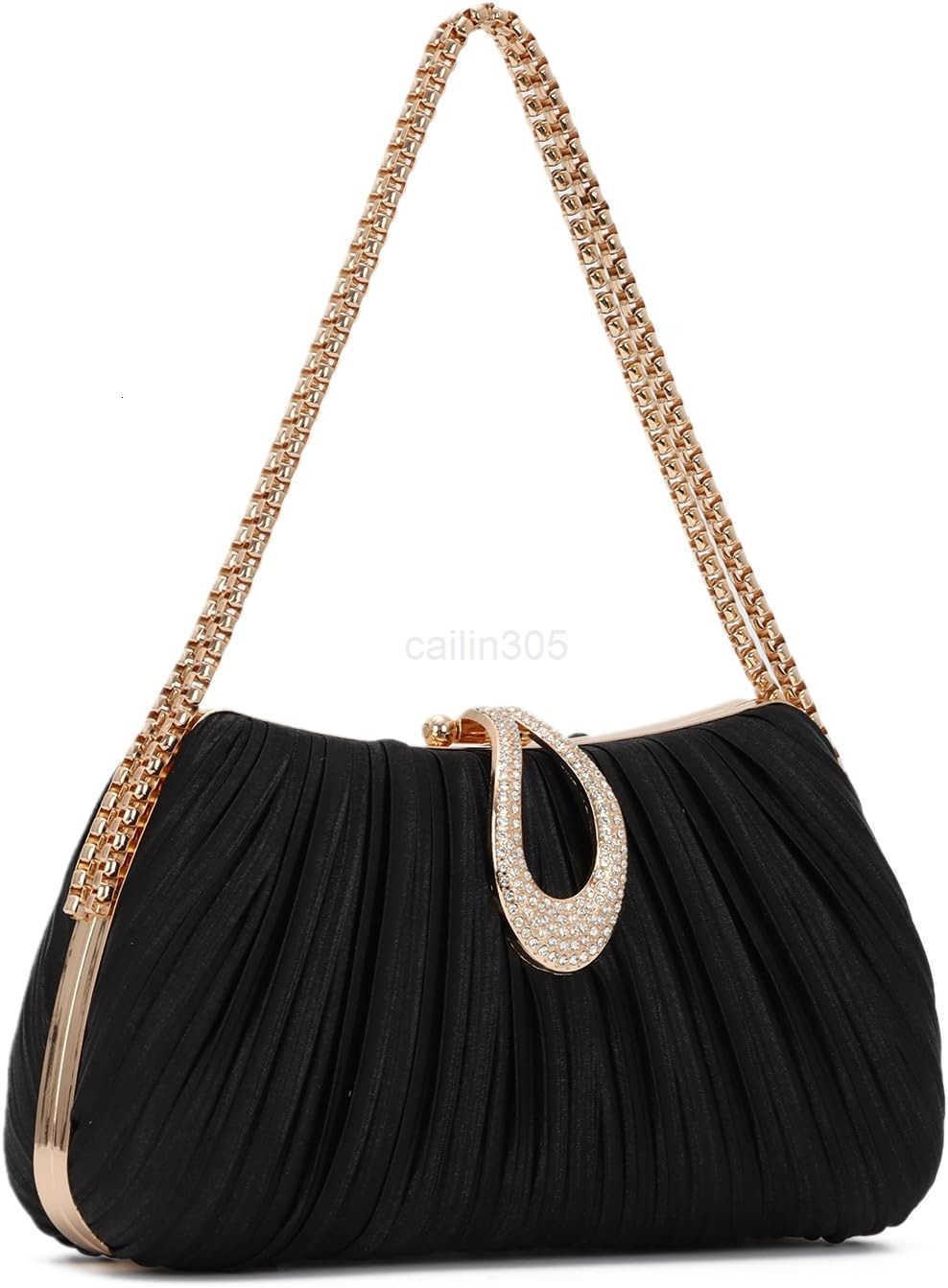 Black Clutch Purses for Women Formal Gold Evening Bag Satin Dress Handbag for Wedding Party Z25909