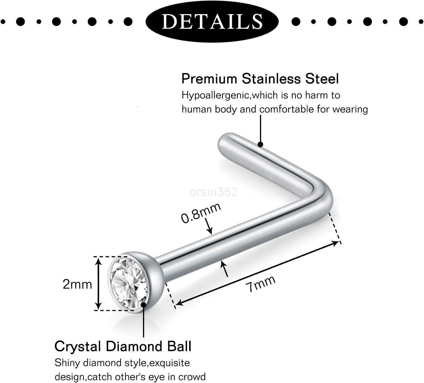 20g Nose Rings Hoops And Studs For Women Men Hypoallergenic 316L Surgical Stainless Steel L Shape Nose Screw Bone Silver Rose Gold Black Rainbow Pack 