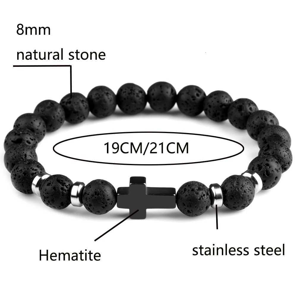 Natural Stone Bracelets Hematite Cross Pendent 8mm Tiger Eye Black Onyx Lava Howlite Bead Elastic Rope Bracelet For Men GiftXJ250909