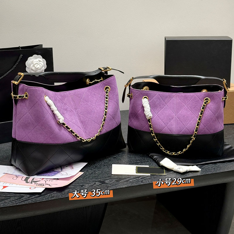 Ladies Suede Leather Patchwork Jumbo Tote Underarm Bag Gold Lock Hardware Matelasse Chain Multi Colors High-Capacity Leisure Shoulder Crossbody Handbag 29/35cm