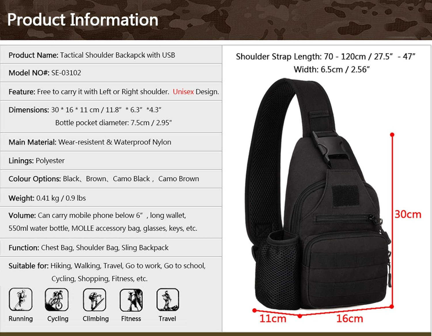 Tactical Sling Backpack Bag for Men Molle Crossbody Shoulder Bags Military EDC Chest Pack One Strap Daypack Z250909