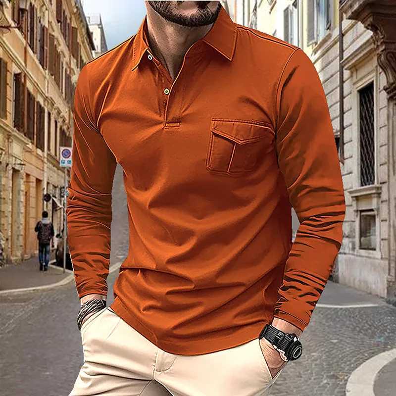 Spring and Autumn Mens Polo Shirt Lapel Pocket Tshirt Mens Business Casual Long sleeved European and American Plus Size W250909