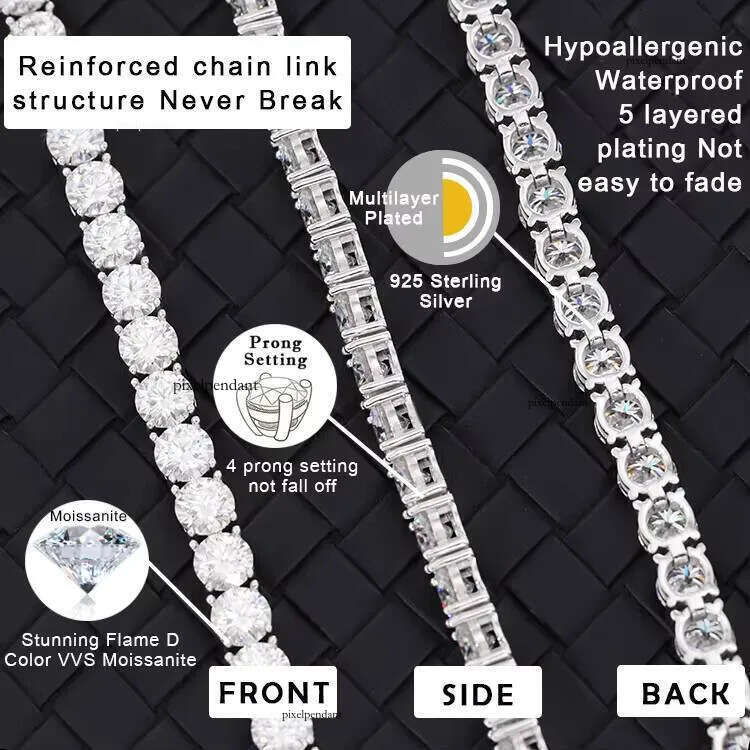 2mm 3mm 4mm 5mm 6.5mm Sterling Sier Hip Hop Men Bracelet Jewelry Moissanite Tennis Necklace Chain