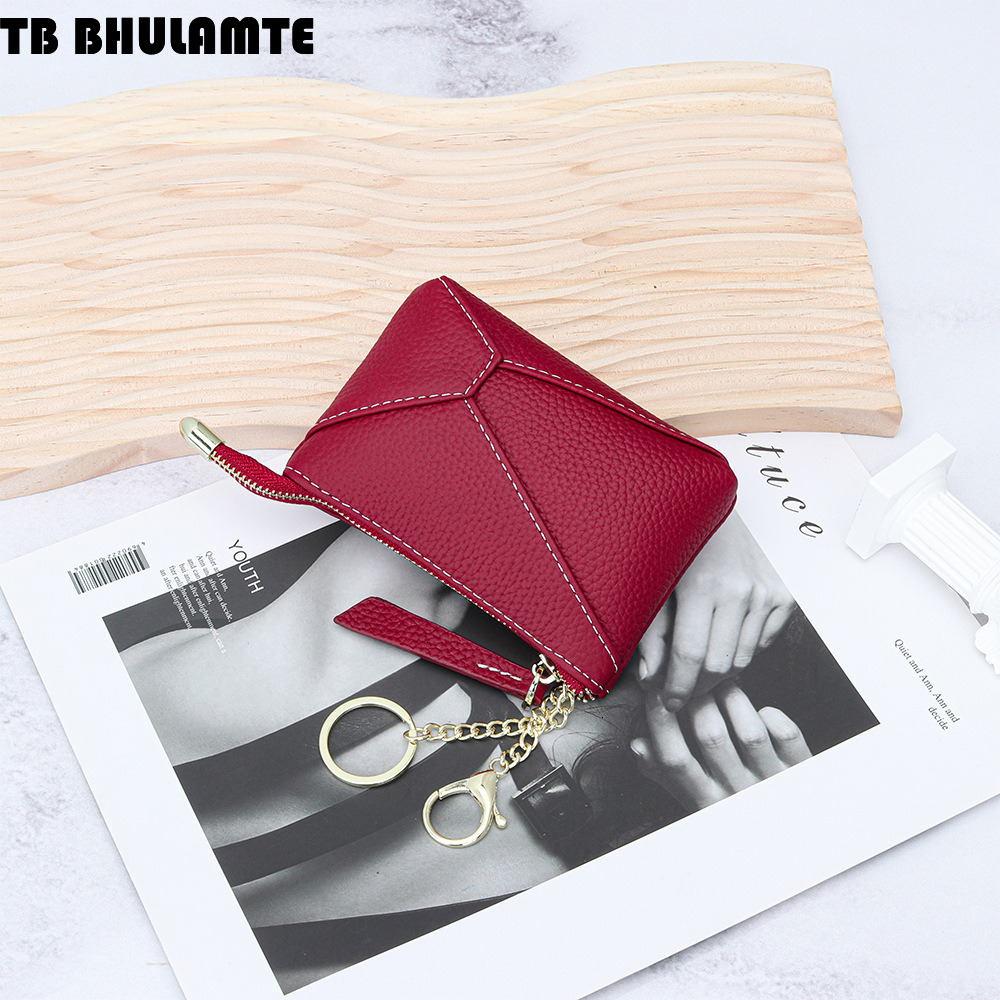 TB BHULAMTE Designer Wallet Cowhide Zipper Compact Coin Purse For Luxury Bag Women 2025 New Fashion Geometric Patchwork Keychain Lipstick Small Bag Ge