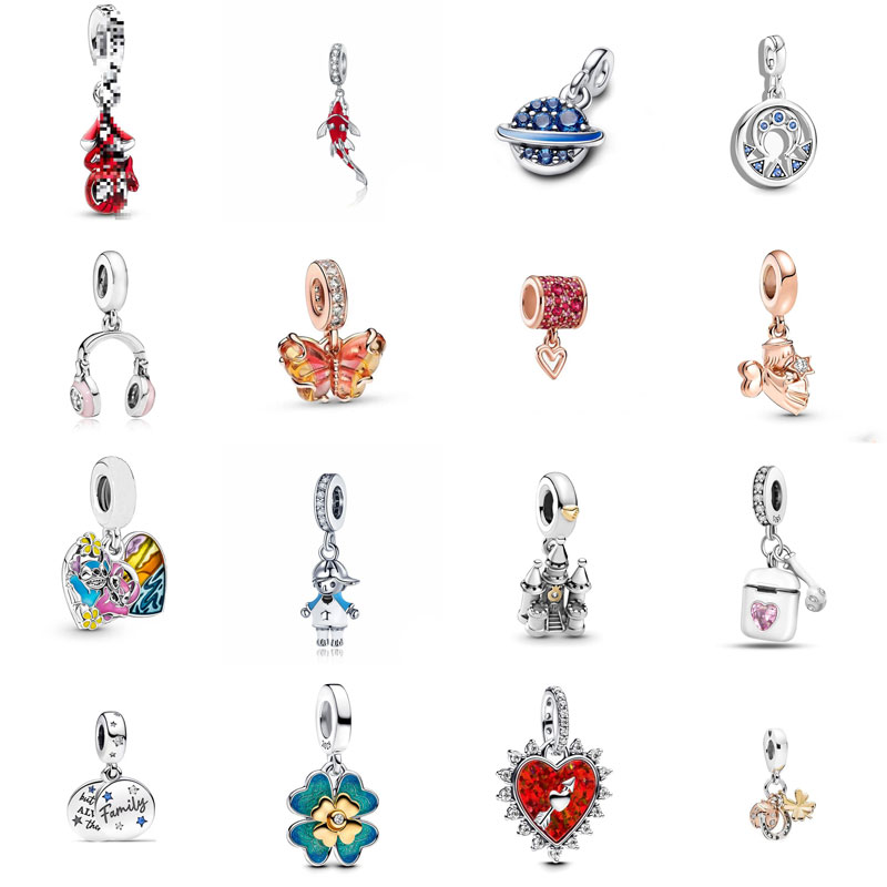 S925 Silver Designer Charm Koi Fish Globe Spider Man Bow Angel Castle Little Boy Love Clover Pendant Original Bracelet Jewelry Free Shipping Birthday Gift