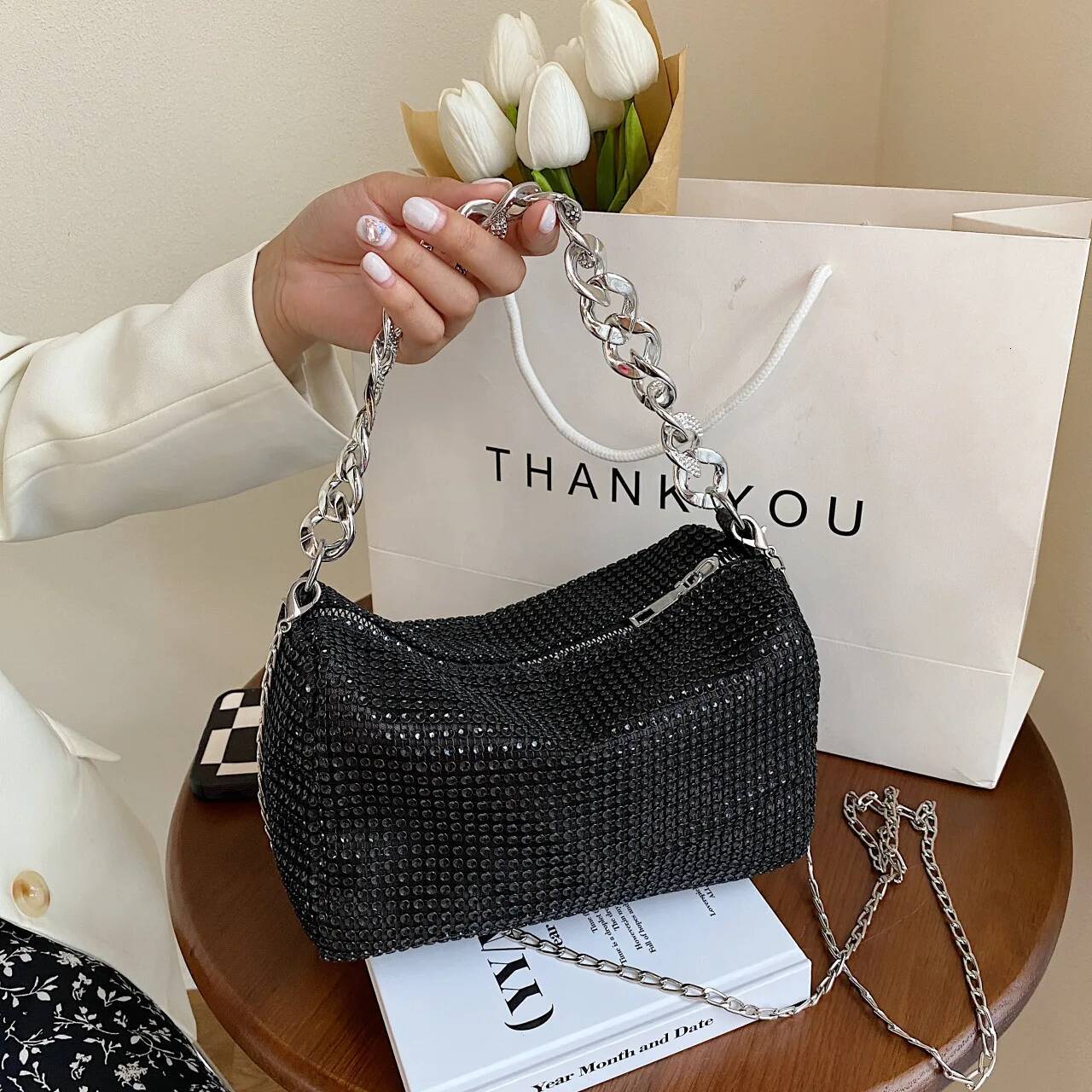 Sparkling Fashion Diamond Elegant Women's Fashion Sparkling Handbag Banquet Party Bag Women's design Shoulder Bag Autumn New Designer Bag