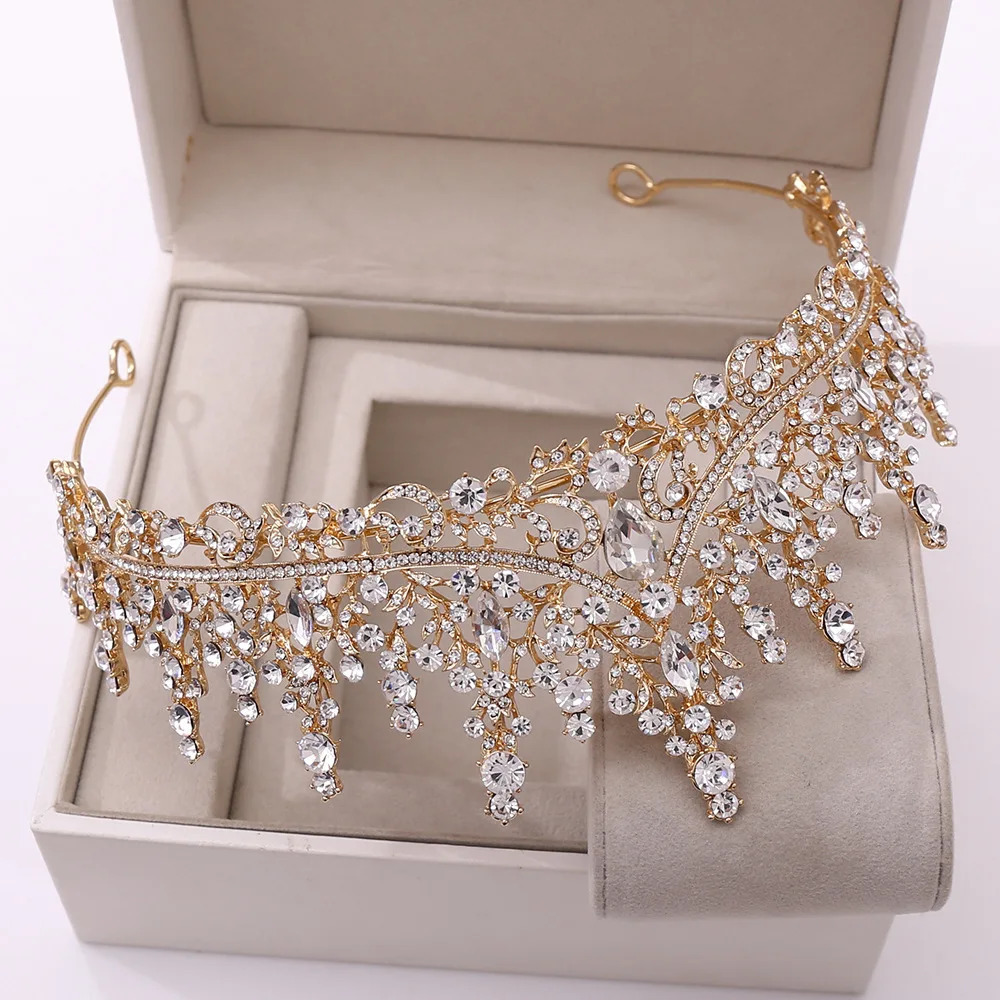 Baroque Retro Rose Gold Color Crystal Bridal Tiaras Crown Rhinestone Pageant Prom Diadem Bride Headband Wedding Hair Accessories 250909