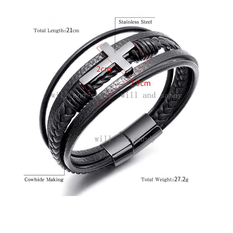 Braided Multilayer Stacking Wrap Genuine Leather Bracelet Bangle Cuff Wristband Designer Jewelry Gold Cross Bracelets for Man Non Tarnish Fashion Jewe
