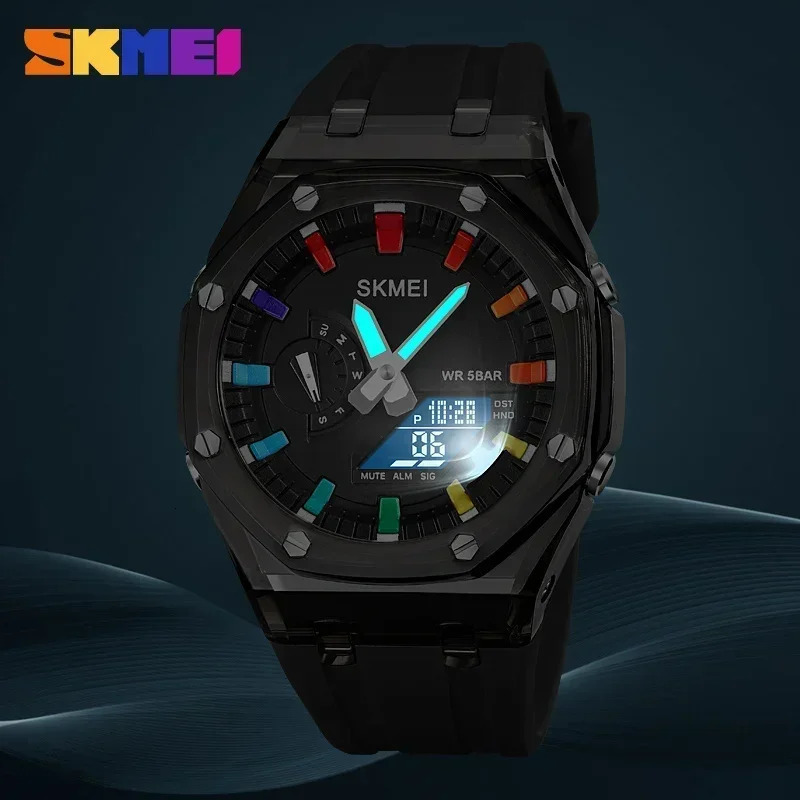 SKMEI 2100 Waterproof Men Watch Countdown Stopwatch Led Light Electronic Movement Wristwatch 5Alarm Clock 2 Time Digital Watches 250908
