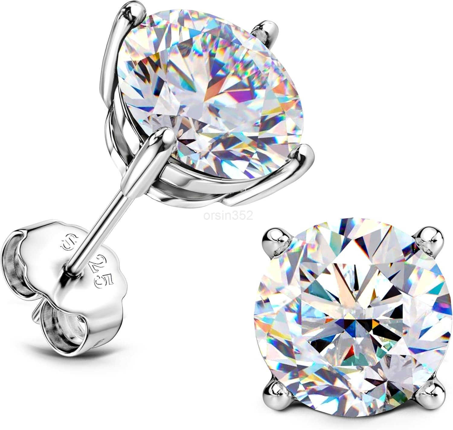 Stud Earrings 18K White Gold Plated Solid 925 Sterling Silver Earring Hypoallergenic Dainty Flat Back Stud Earrings Jewelry for Women Men D Color VVS1