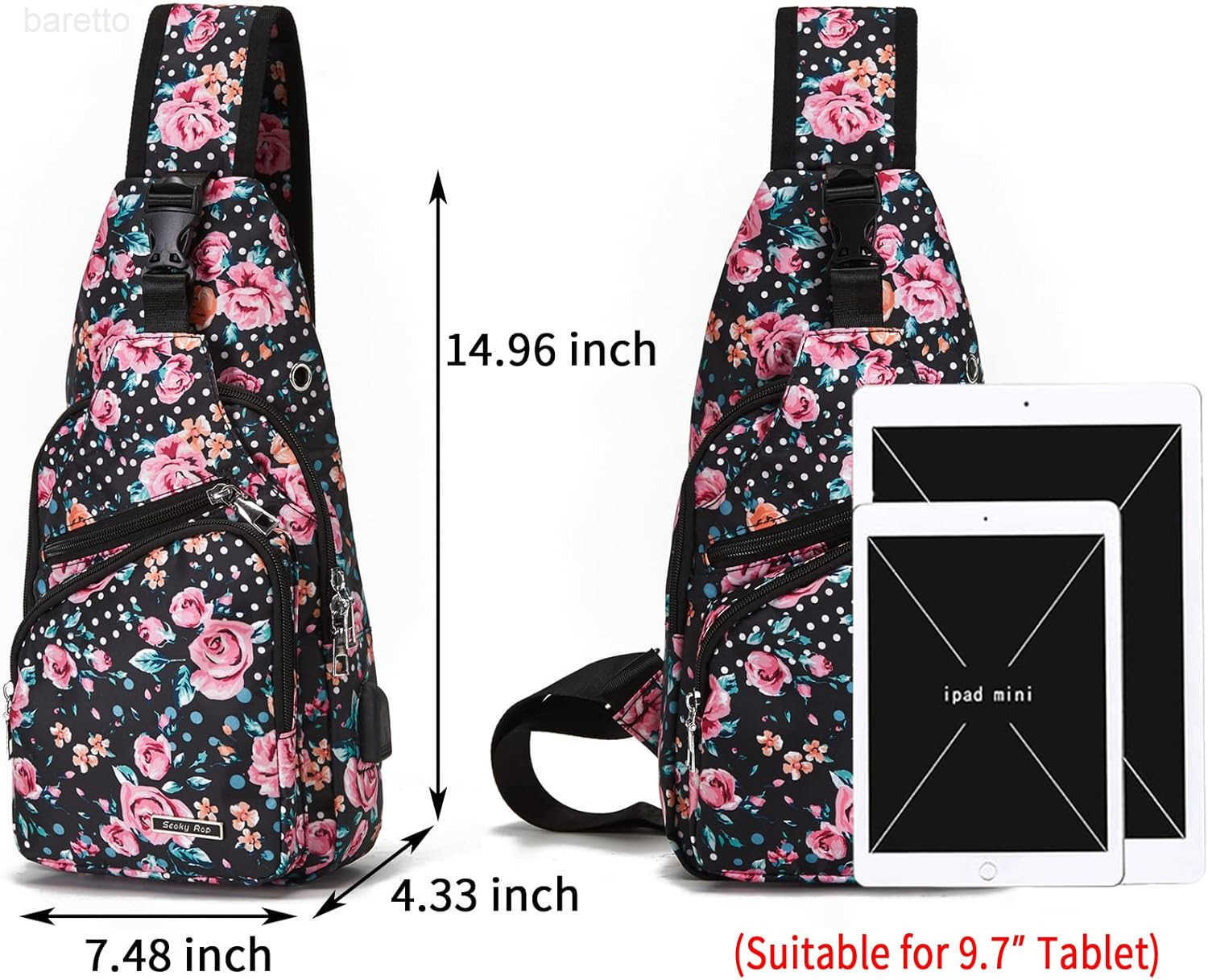 Rop Men Women Sling Backpack Anti Theft Crossbody Shoulder Chest Bag with USB Charging Port Z250909