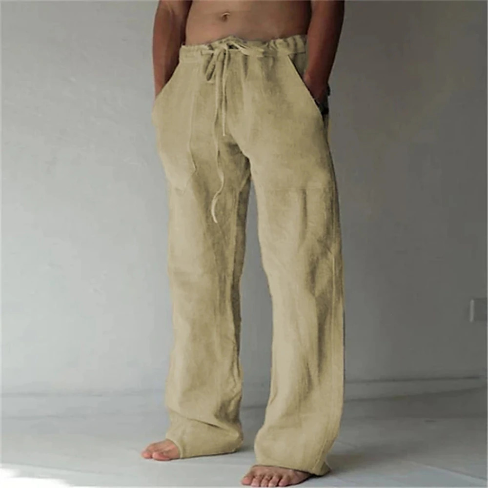 Solid Color Summer Pants Mens Trousers Baggy Pants Beach Pants Casual Pants Drawstring Pocket Comfort Straightleg pant 6XL 250909