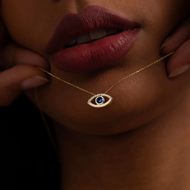 Boho Blue Austrian Crystal Evil Eye Pendant Necklace for Women 18K Real Gold Plated Elegant Good Luck Crystal Eye Necklaces Bracelet Jewelry Set Gift