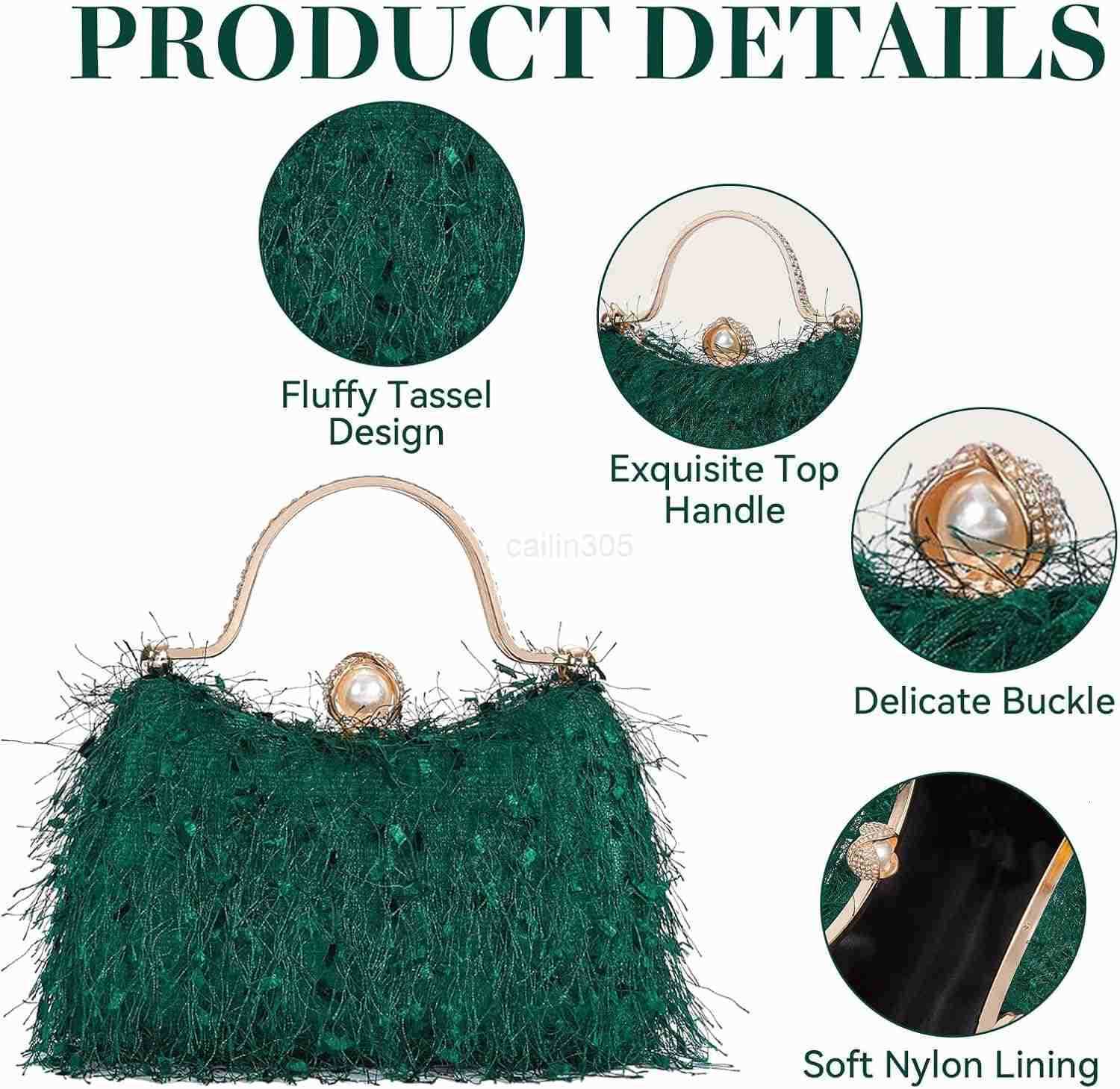 Womens Evening Handbag Cocktail Prom Formal Clutch Purse Feather Evening Shoulder Bag for Women Wedding Banquet Green 2 Z25909