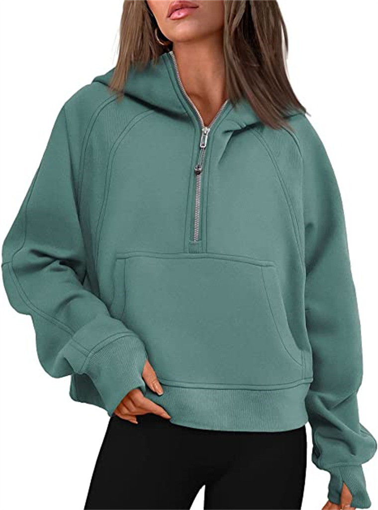 Women's Scuba Half Zip Hoodie Sweatshirt Loose Fit Cropped Pullover with Fleece Lining for Yoga Workout & Casual Wear