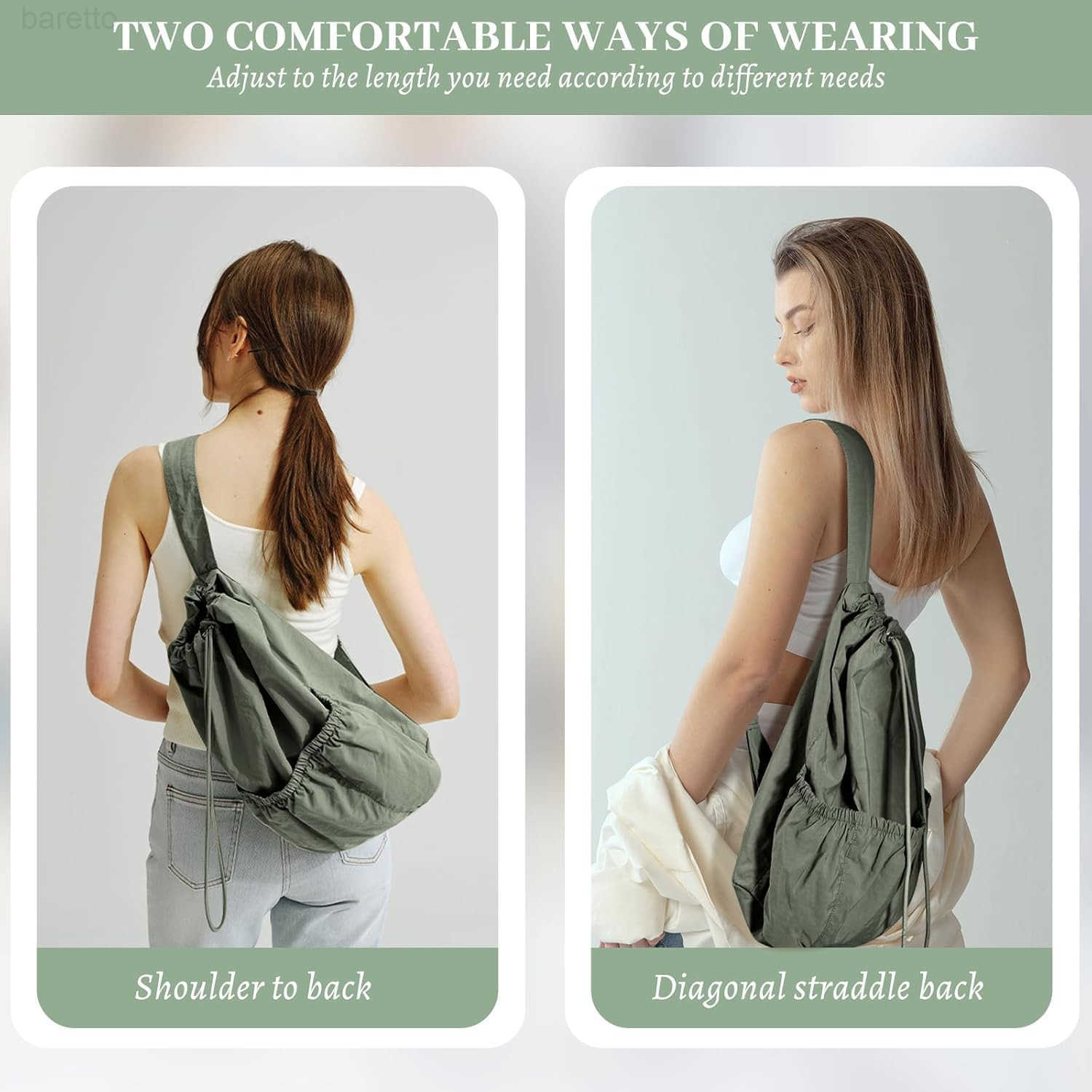 Single Shoulder Bag Drawstring Sling Backpack for Men Women Trendy Crossbody Bag Casual Urban DaypackGreen Z250909