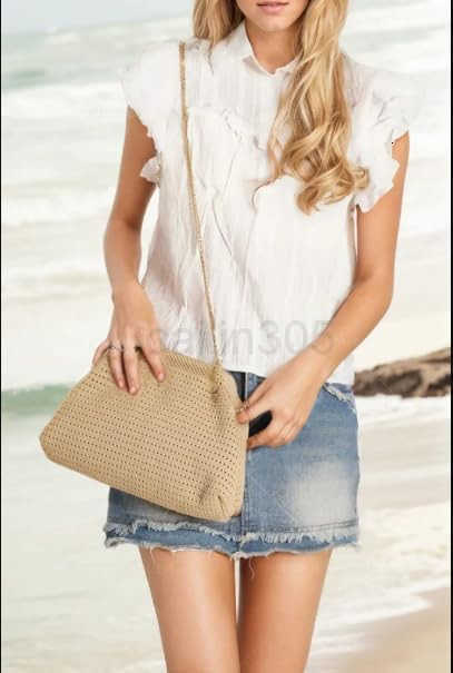 Summer Beach Woven Clutch Purses for Women 2025 Cloud Dumpling Pouch Purse Crossbody Bag Handbag Crochet Stripped Z25909