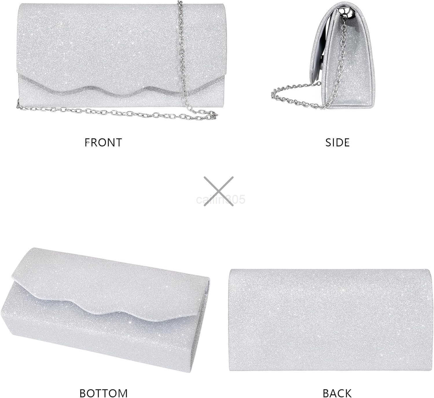 Bag Clutch Purse for Women Silver Formal Handbag with Crossbody Chain Glittery Purse for Wedding Porm Z25909
