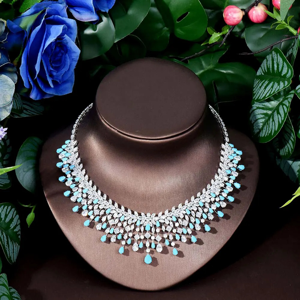 HIBRIDE Dubai jewellery womens set bridal party dress sky blue accessories exaggerated necklace earrings pendant S458 250908