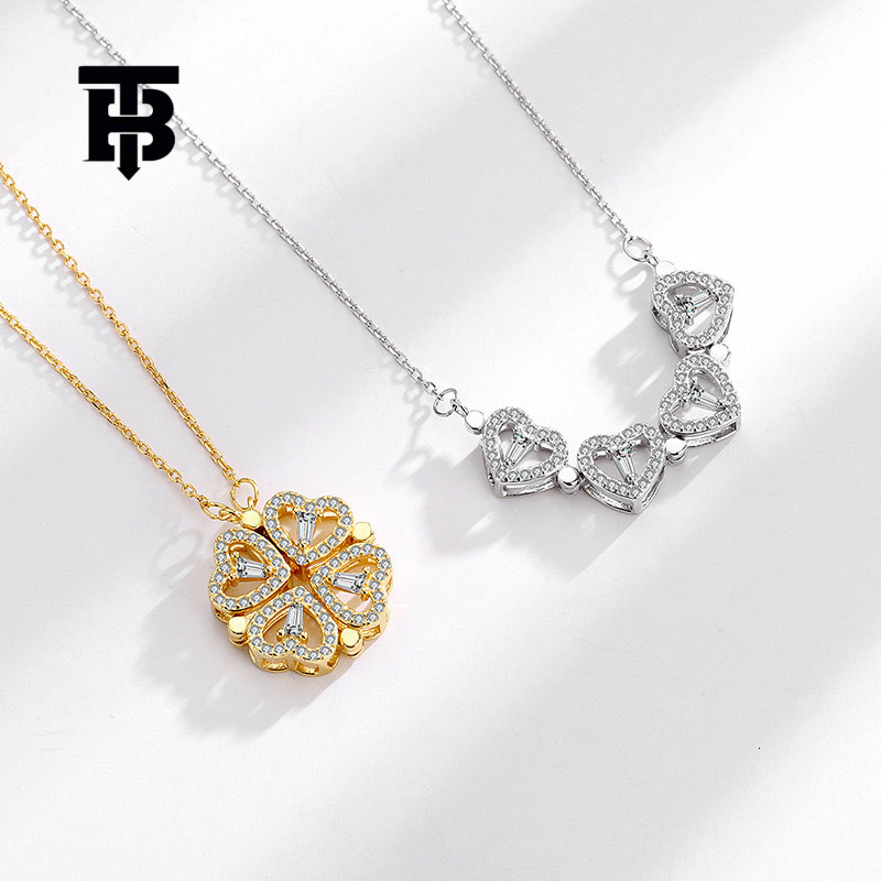 TB BHULAMTE Free Shipping New Designer Accessory Hot Selling Heart-shaped Clover Micro Paved Zircon Pendant Magnetic Heart-shaped Women's Necklac