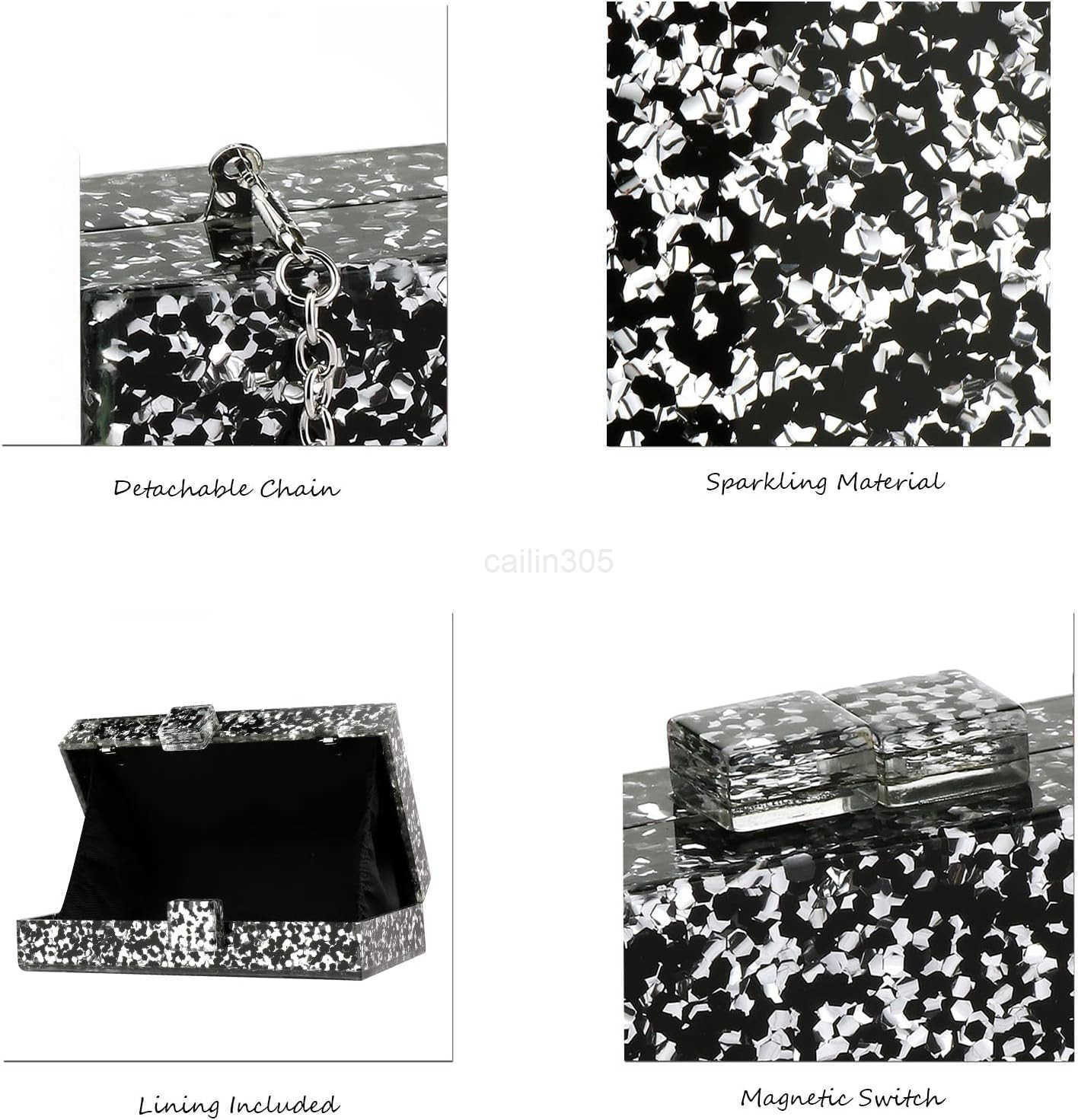 Women Sequin Acrylic Clutch Box Crossbody Bag Handbag Bridal Party Cocktail Evening Clutch Purse Z25909