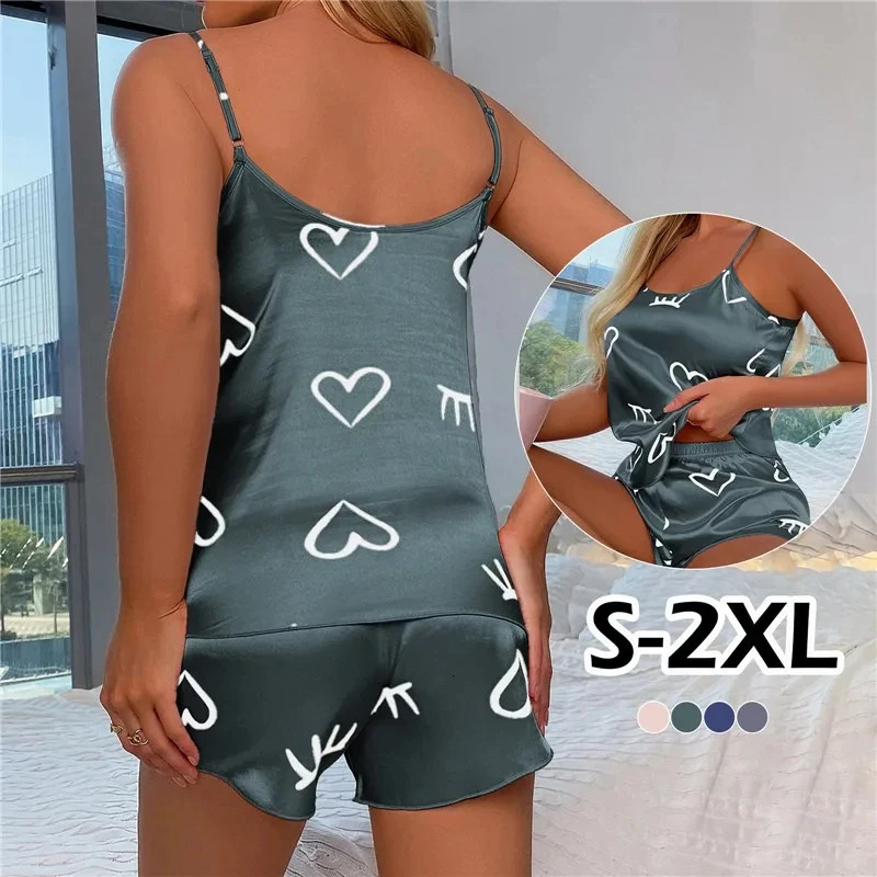 Women Ice Silk Pajamas Sleepwear Pajama Set Camisole Shorts L XL XXL Gray Pink Low Cut Comfortable Casual Summer 250909