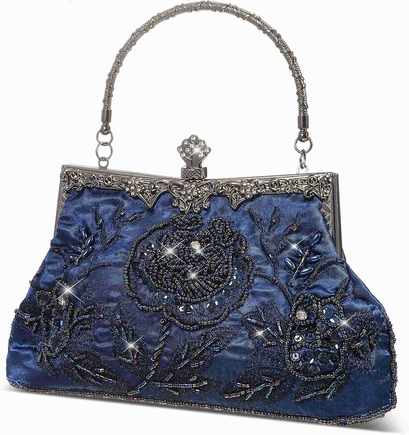 Beaded Clutch 86 x 52 x 28 Inch Vintage Embroidery Evening Bag Sequin Rhinestone Clutch Purse Floral Crossbody Bag Z25909